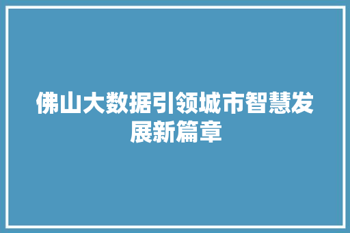 佛山大数据引领城市智慧发展新篇章