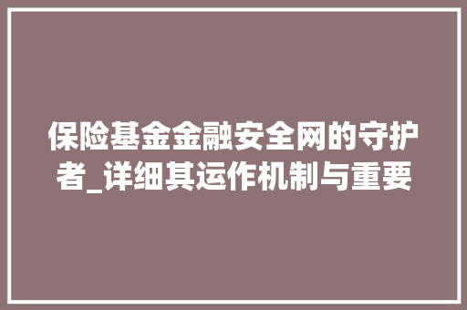 保险基金金融安全网的守护者_详细其运作机制与重要性