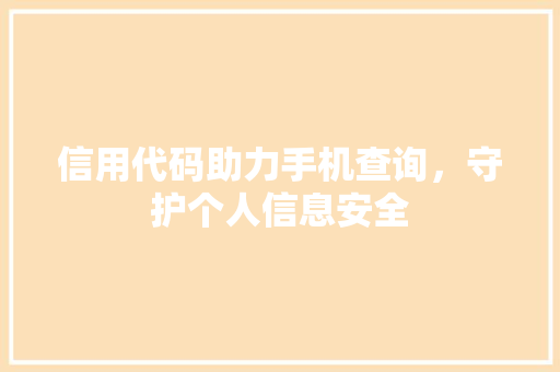 信用代码助力手机查询，守护个人信息安全