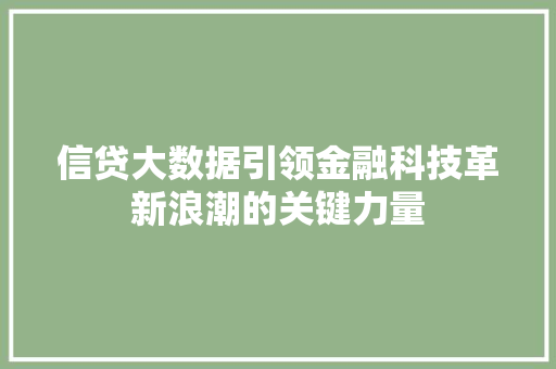 信贷大数据引领金融科技革新浪潮的关键力量