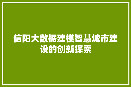 信阳大数据建模智慧城市建设的创新探索