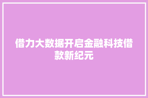 借力大数据开启金融科技借款新纪元