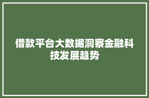 借款平台大数据洞察金融科技发展趋势