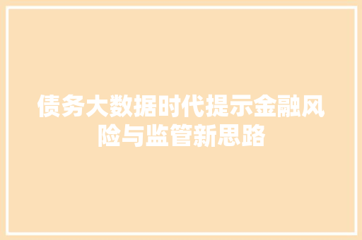 债务大数据时代提示金融风险与监管新思路