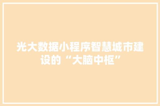 光大数据小程序智慧城市建设的“大脑中枢”