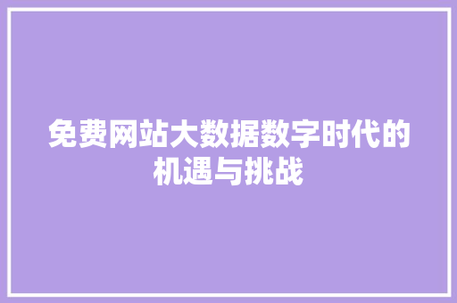 免费网站大数据数字时代的机遇与挑战