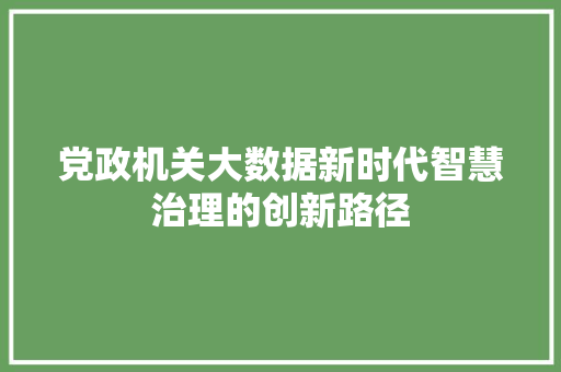 党政机关大数据新时代智慧治理的创新路径