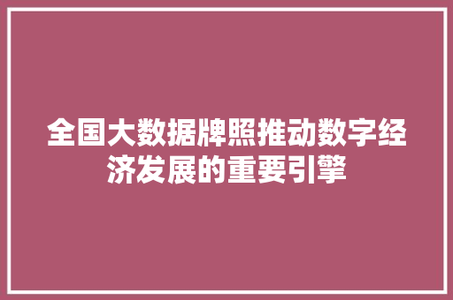 全国大数据牌照推动数字经济发展的重要引擎