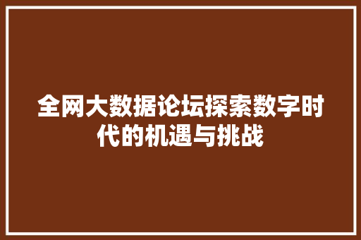 全网大数据论坛探索数字时代的机遇与挑战