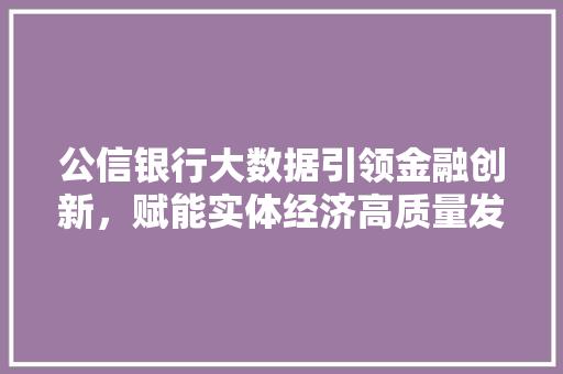 公信银行大数据引领金融创新，赋能实体经济高质量发展