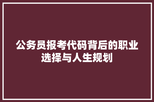 公务员报考代码背后的职业选择与人生规划