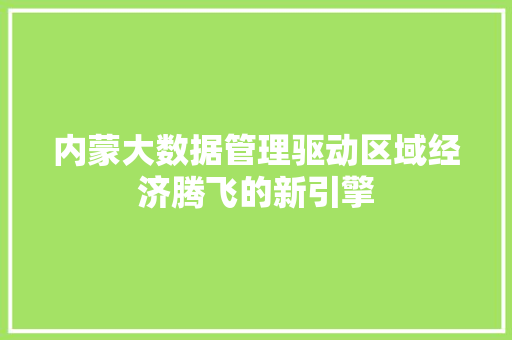 内蒙大数据管理驱动区域经济腾飞的新引擎