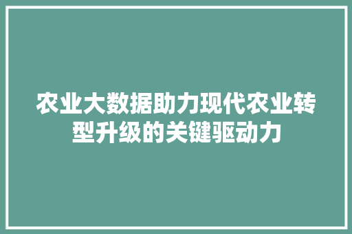 农业大数据助力现代农业转型升级的关键驱动力