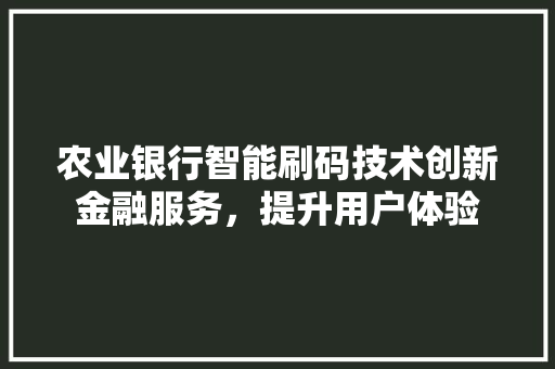 农业银行智能刷码技术创新金融服务，提升用户体验