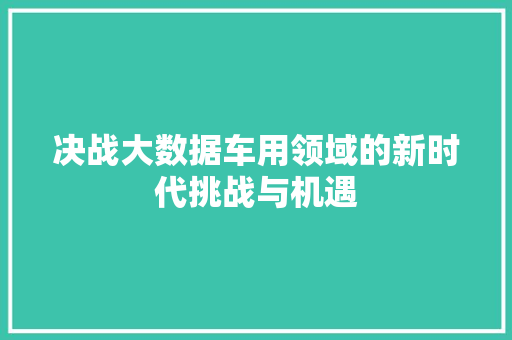 决战大数据车用领域的新时代挑战与机遇