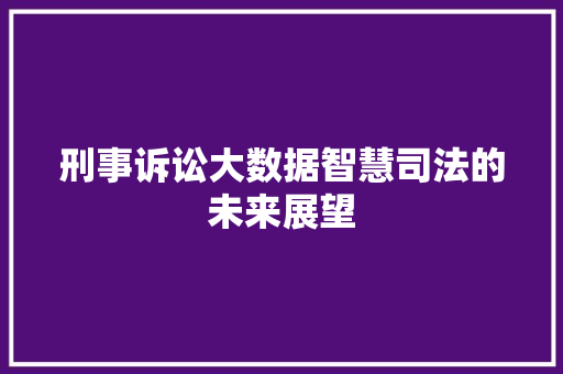 刑事诉讼大数据智慧司法的未来展望