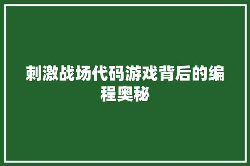 刺激战场代码游戏背后的编程奥秘