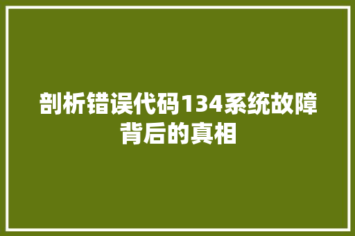 剖析错误代码134系统故障背后的真相 剖析错误代码134系统故障背后的真相