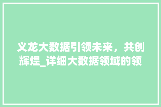 义龙大数据引领未来，共创辉煌_详细大数据领域的领军企业