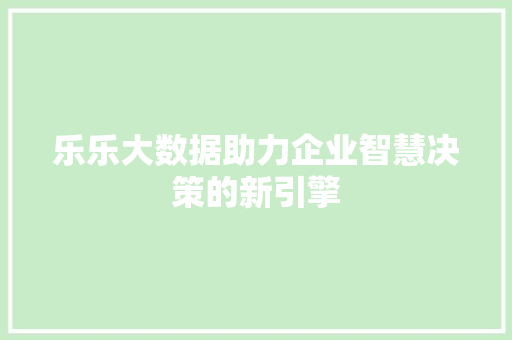 乐乐大数据助力企业智慧决策的新引擎