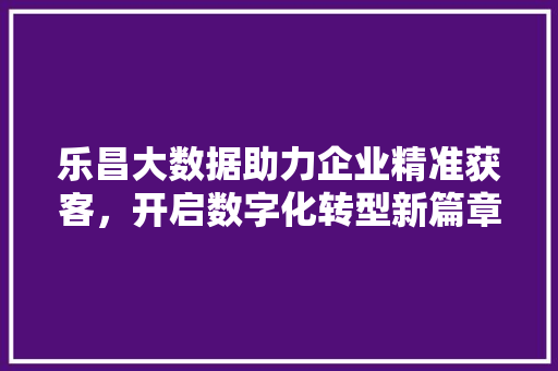 乐昌大数据助力企业精准获客,开启数字化转型新篇章 乐昌大数据助力企业精准获客,开启数字化转型新篇章