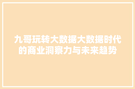 九哥玩转大数据大数据时代的商业洞察力与未来趋势 九哥玩转大数据大数据时代的商业洞察力与未来趋势