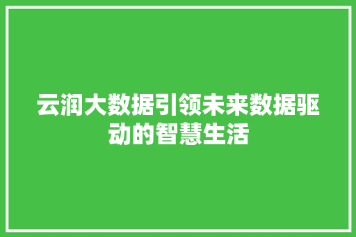 云润大数据引领未来数据驱动的智慧生活