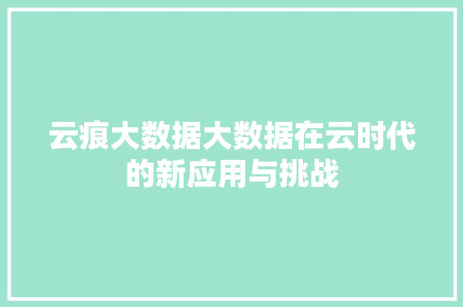 云痕大数据大数据在云时代的新应用与挑战