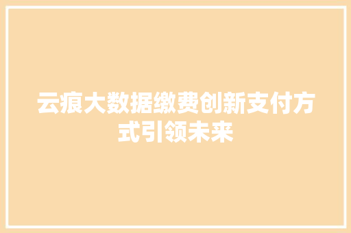云痕大数据缴费创新支付方式引领未来