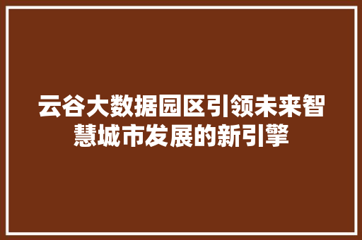 云谷大数据园区引领未来智慧城市发展的新引擎