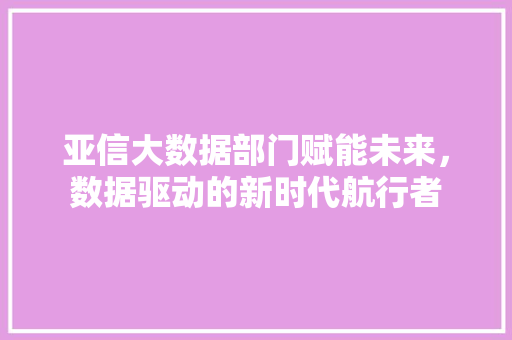 亚信大数据部门赋能未来，数据驱动的新时代航行者