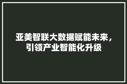 亚美智联大数据赋能未来，引领产业智能化升级 操作系统