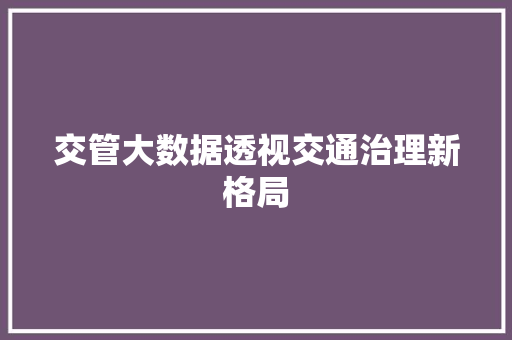 交管大数据透视交通治理新格局