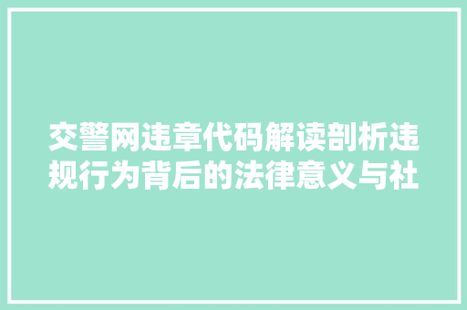 交警网违章代码解读剖析违规行为背后的法律意义与社会影响