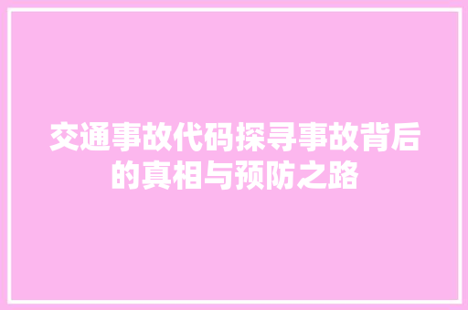 交通事故代码探寻事故背后的真相与预防之路