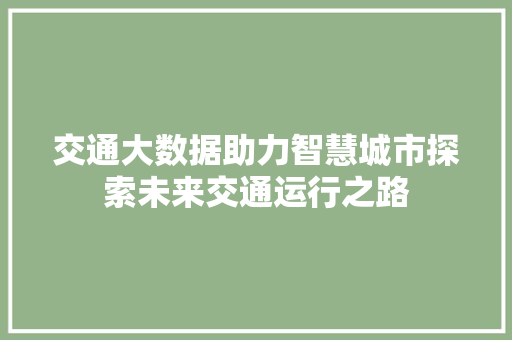 交通大数据助力智慧城市探索未来交通运行之路