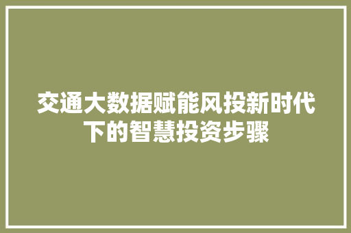 交通大数据赋能风投新时代下的智慧投资步骤