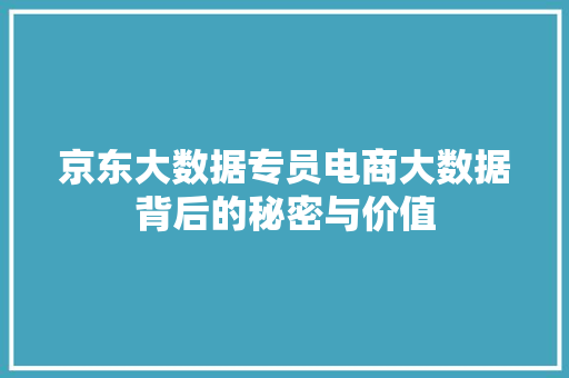 京东大数据专员电商大数据背后的秘密与价值