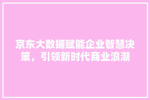 京东大数据赋能企业智慧决策，引领新时代商业浪潮