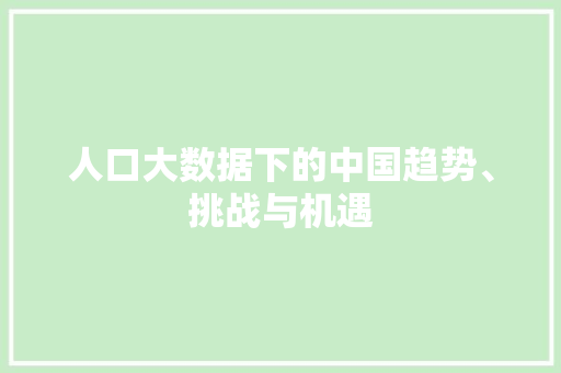 人口大数据下的中国趋势、挑战与机遇