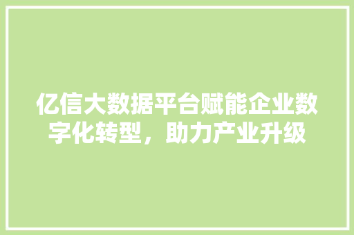 亿信大数据平台赋能企业数字化转型，助力产业升级