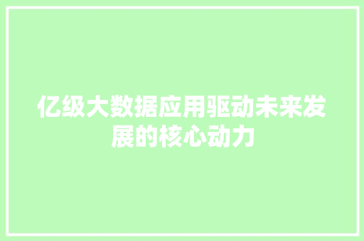 亿级大数据应用驱动未来发展的核心动力