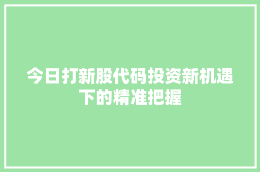 今日打新股代码投资新机遇下的精准把握