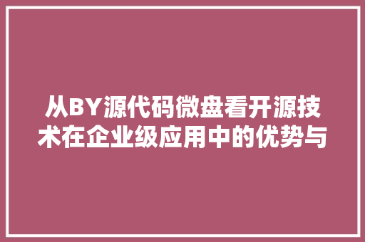 从BY源代码微盘看开源技术在企业级应用中的优势与发展前景