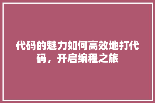 代码的魅力如何高效地打代码，开启编程之旅