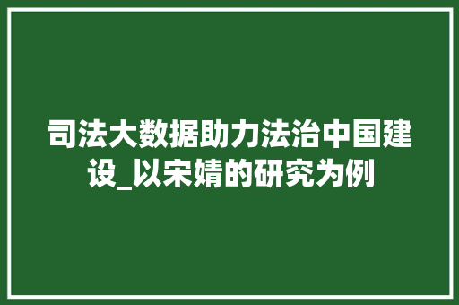 司法大数据助力法治中国建设_以宋婧的研究为例 网络技术