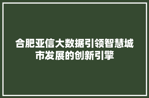 合肥亚信大数据引领智慧城市发展的创新引擎