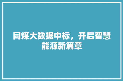 同煤大数据中标,开启智慧能源新篇章 同煤大数据中标,开启智慧能源新篇章