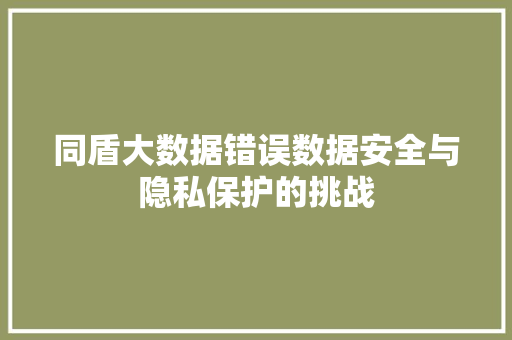 同盾大数据错误数据安全与隐私保护的挑战 同盾大数据错误数据安全与隐私保护的挑战