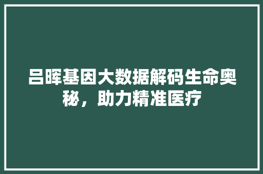 吕晖基因大数据解码生命奥秘，助力精准医疗